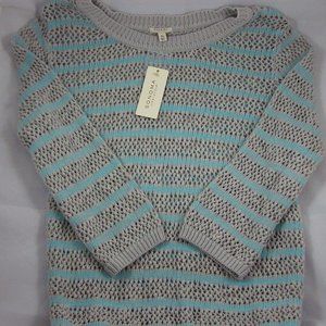 Sonoma Life + Style Grey w/Aqua Stripe Sweater - XS